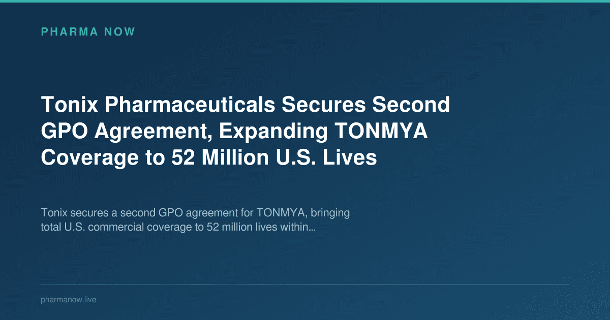 Tonix Pharmaceuticals Secures Second GPO Agreement, Expanding TONMYA Coverage to 52 Million U.S. Lives